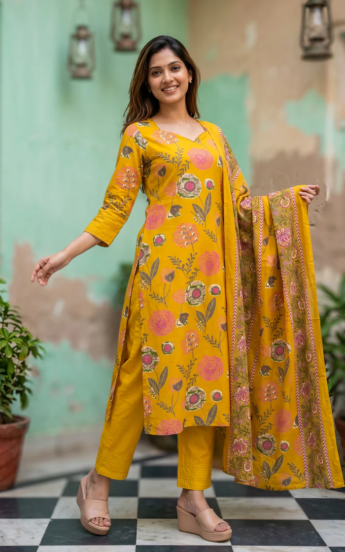 Kaveri Mustard Straight Cut Kurti